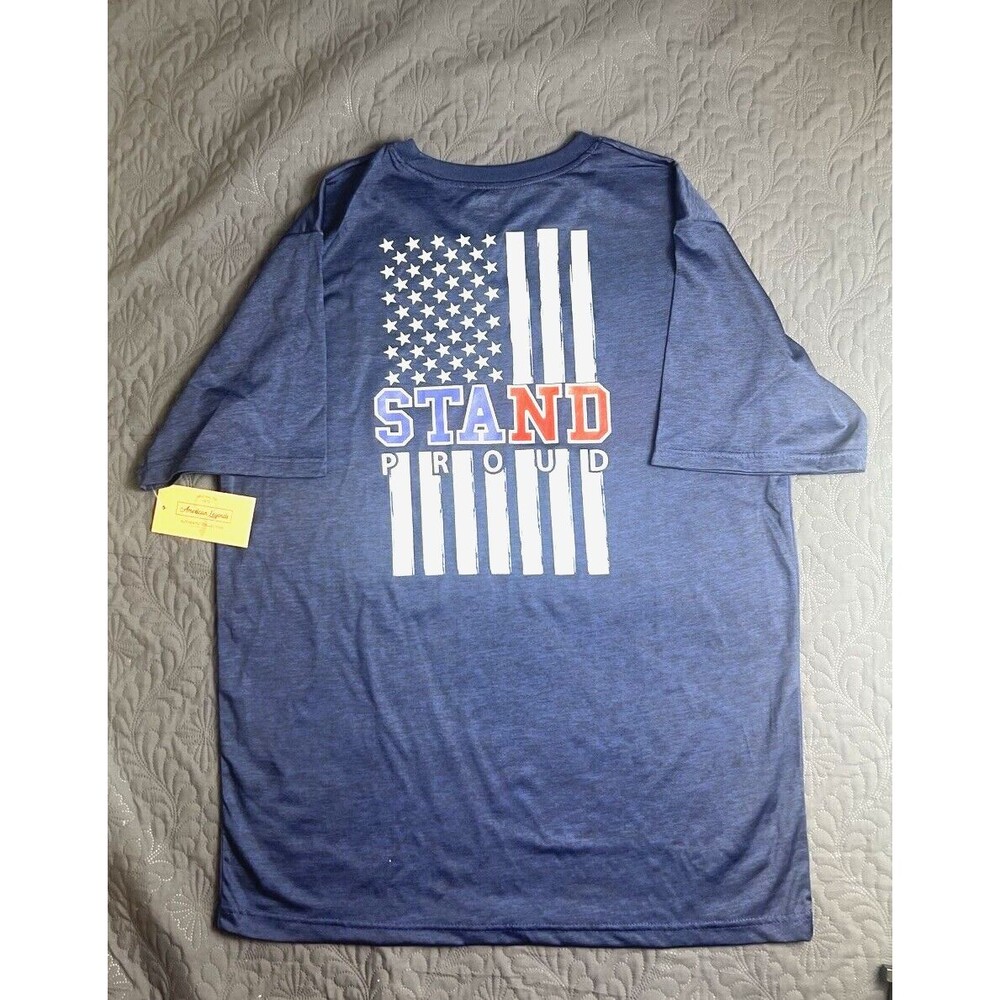 American Legends Stand Proud American Flag Navy Blue Black T-Shirt SZ L Unisex